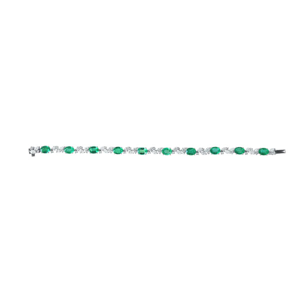 ﻿Verdant Oasis-18k White Gold-Diamond & Emerald Stone Bracelet-Womens Jewelry 