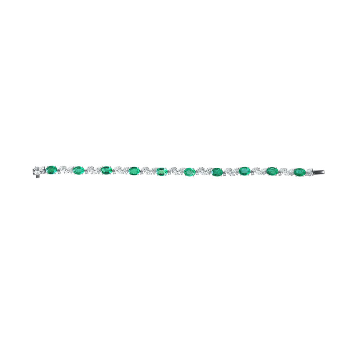 ﻿Verdant Oasis-18k White Gold-Diamond & Emerald Stone Bracelet-Womens Jewelry 